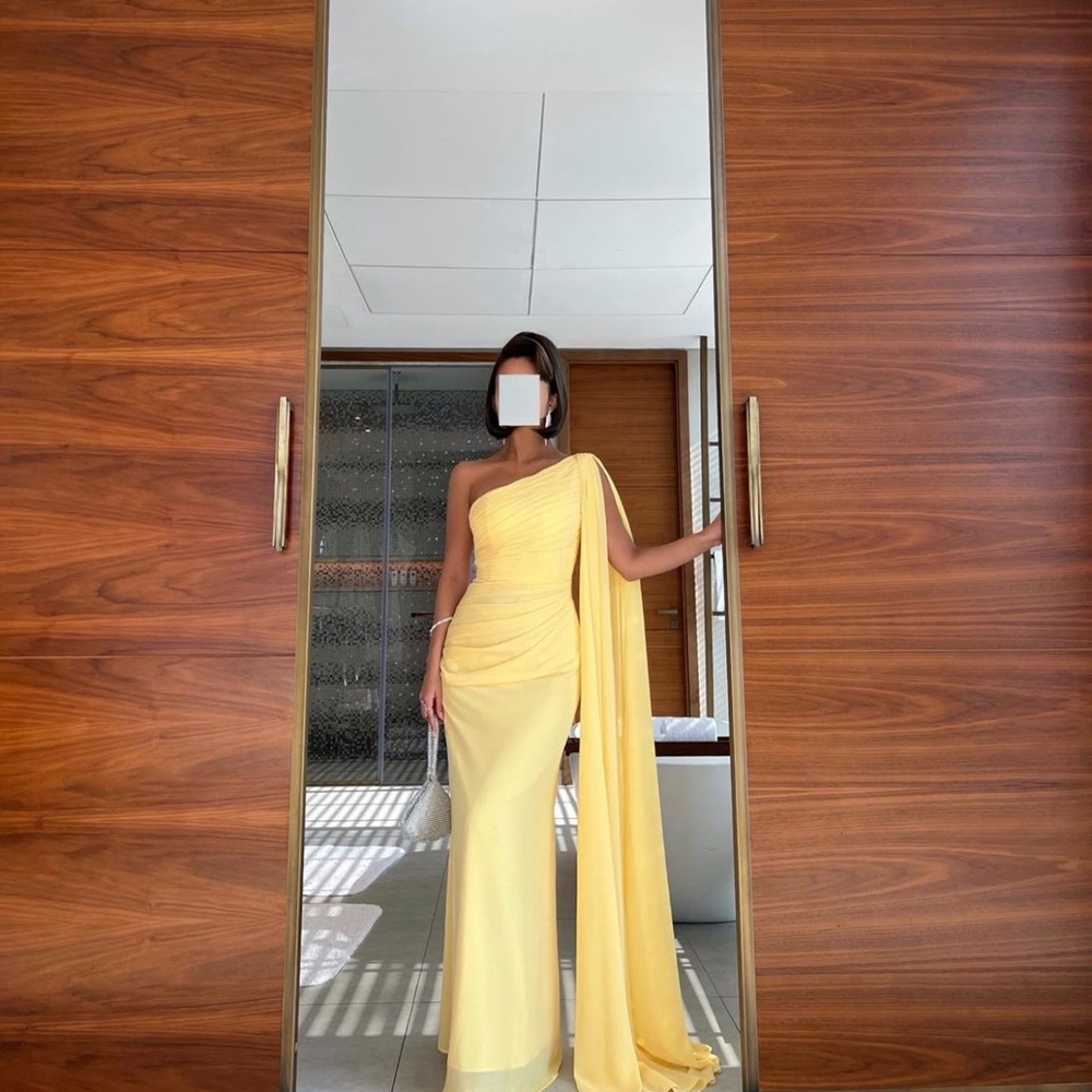 Pale Yellow one shoulder Gown